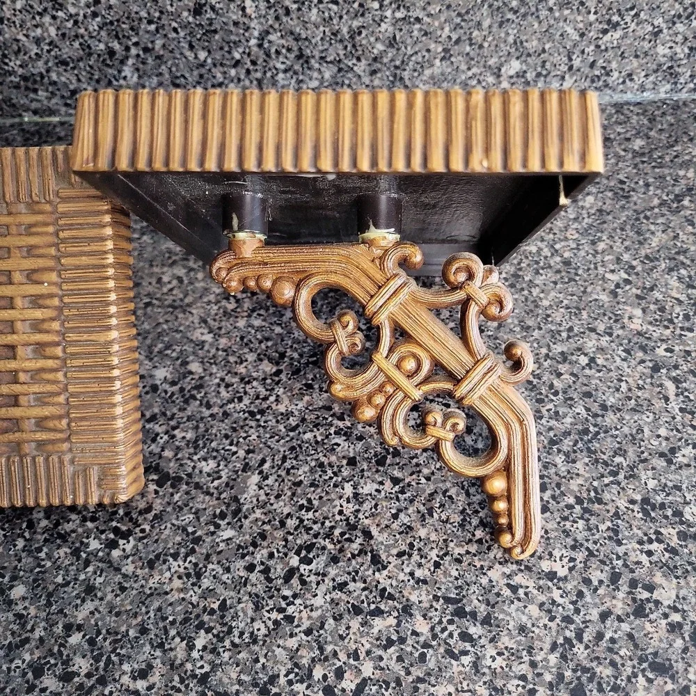 Vintage 1978 Syroco Homco Faux Wicker Brown Wall Shelves Set of 2 Made in USA